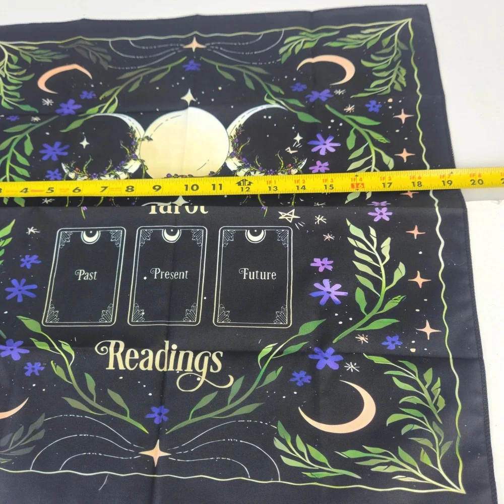 New Tarot Reading Altar Cloth Triple Moon Goddess Celestial Black Gold Green 19